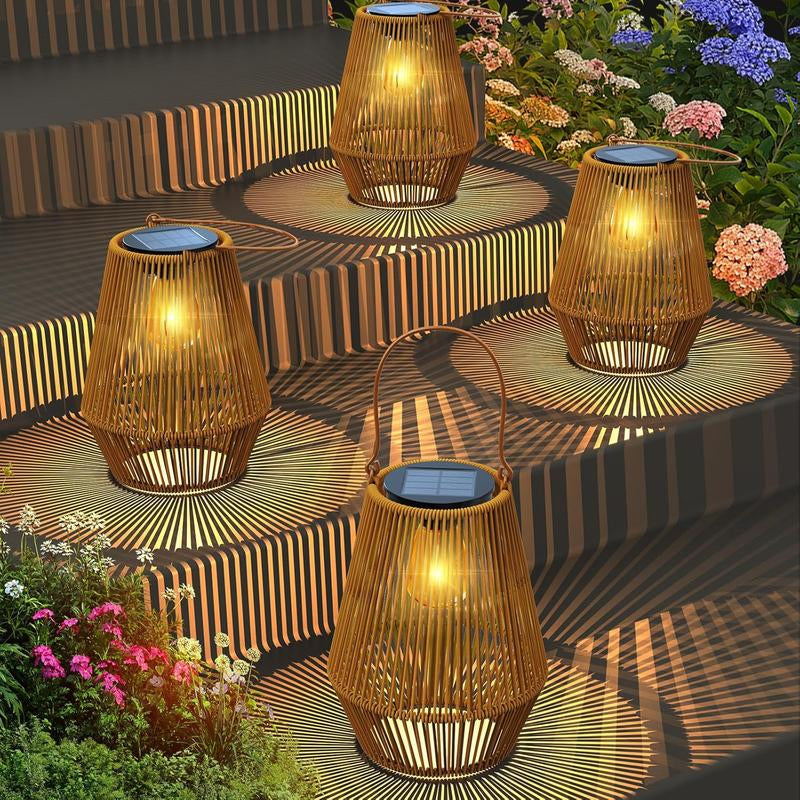 Handwoven Rattan Solar Lantern, Special Design Outdoor Solar Garden Lights, Waterproof Solar Lights Suitable for Patio, Yard, Porch, Pathway, Decorative Lighting