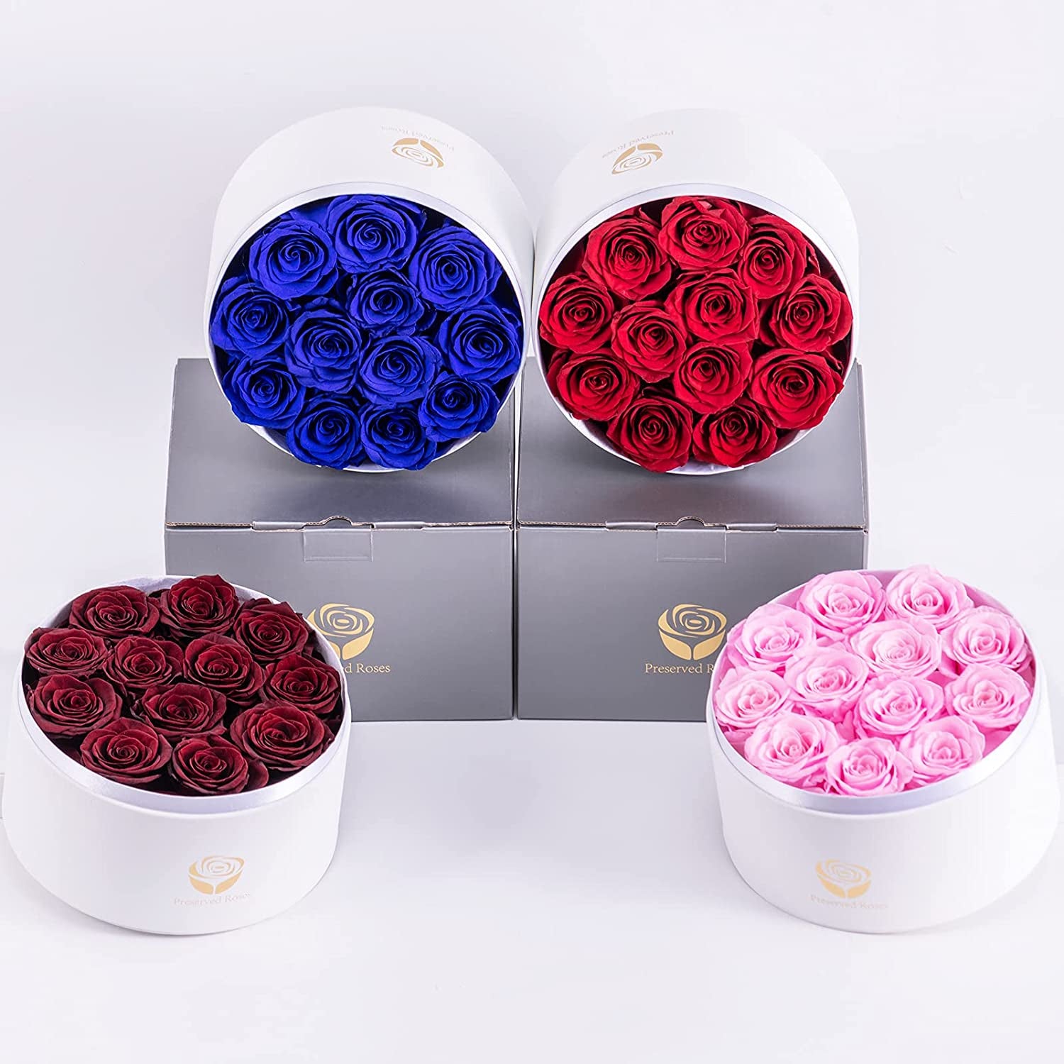 Preserved Real Roses in a Box, Rose Box Gifts for Her, Eternal Roses in a Box, Romantic Gifts for Her, Gift Box for Her/Women/Mother/Friend (12 Red Roses, round White Box)