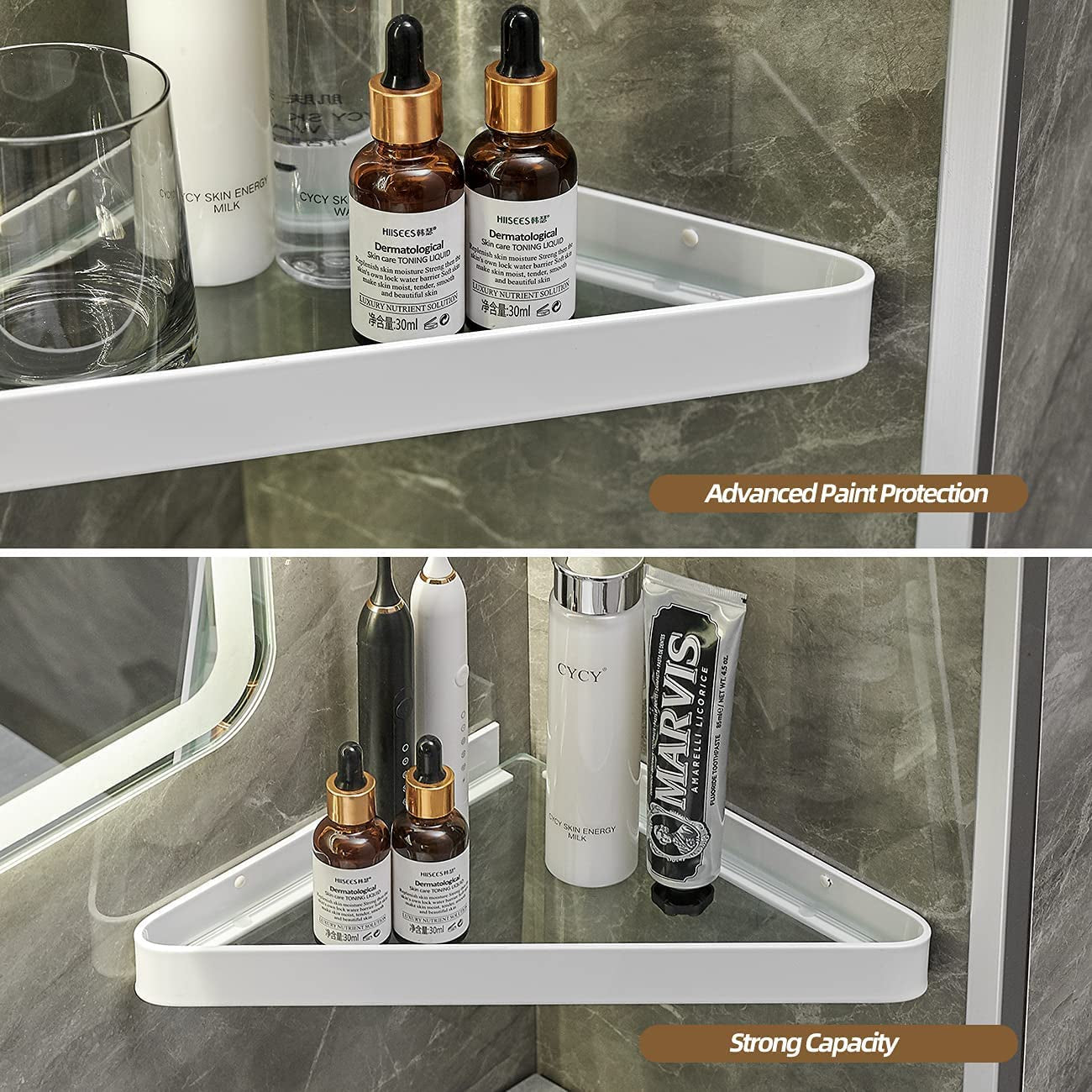 Bathroom Shelves Wall Mounted Glass Corner Shower Shelf for Bathroom Floating Shelf Tempered Glass Wall Organizer 2-Tier(White)