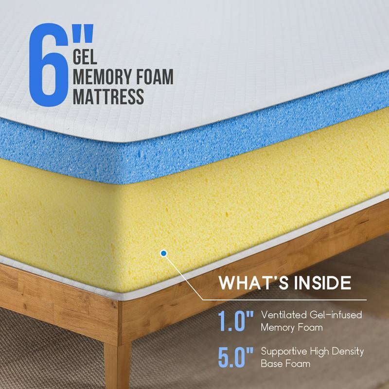 Lunara Gel Memory Foam Mattress, Twin/Full/Queen/King Size, Certipur-Us Certified, Medium Firm, Cooler Sleep, Soft, Washable, Enhances Circulation Breathability Comfortable Coolness Optimal Relief