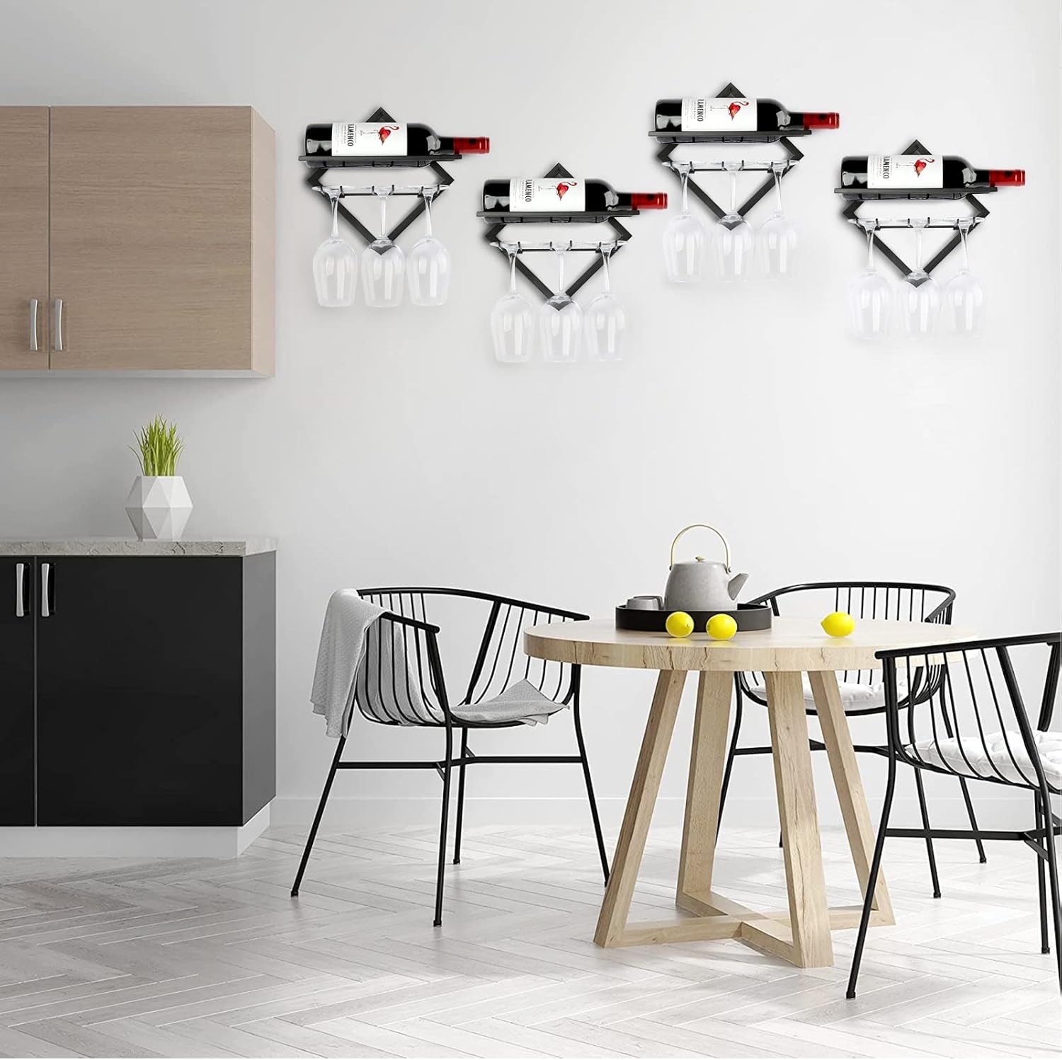 2 Pack Wine Glass Rack Wall Mounted, Collapsible Hanging Wall Wine Rack for Liquor Storage, Metal Wine Glass Holder Wall Mounted with 3 Glass Holders, Wall Mounted Wine Rack for Wine Display Decor