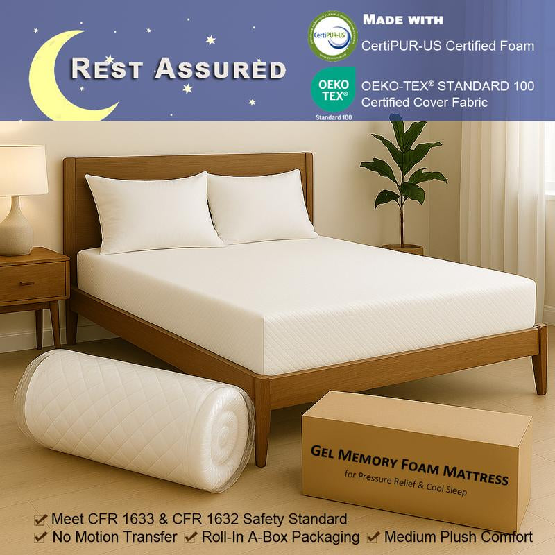 Lunara Gel Memory Foam Mattress, Twin/Full/Queen/King Size, Certipur-Us Certified, Medium Firm, Cooler Sleep, Soft, Washable, Enhances Circulation Breathability Comfortable Coolness Optimal Relief