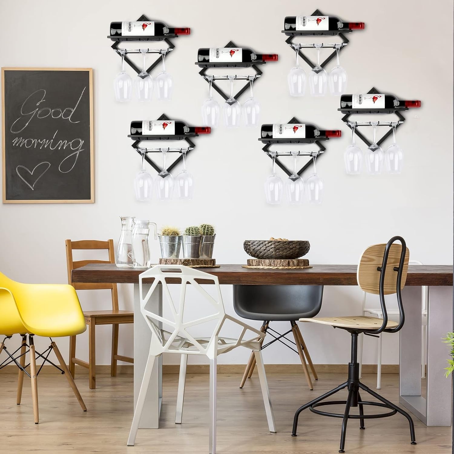 2 Pack Wine Glass Rack Wall Mounted, Collapsible Hanging Wall Wine Rack for Liquor Storage, Metal Wine Glass Holder Wall Mounted with 3 Glass Holders, Wall Mounted Wine Rack for Wine Display Decor