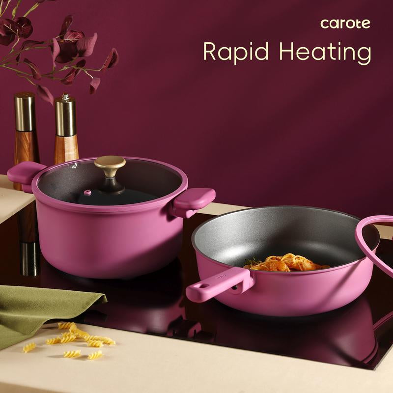 [Official] CAROTE 16Pcs Nonstick Cookware Set, Pots and Pans, Premium Induction Cookware, Durable & Easy to Clean, Large Frying Pan, Rose Pink& Lemon Drop