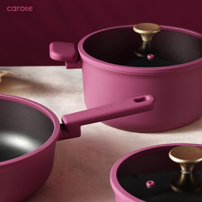[Official] CAROTE 16Pcs Nonstick Cookware Set, Pots and Pans, Premium Induction Cookware, Durable & Easy to Clean, Large Frying Pan, Rose Pink& Lemon Drop