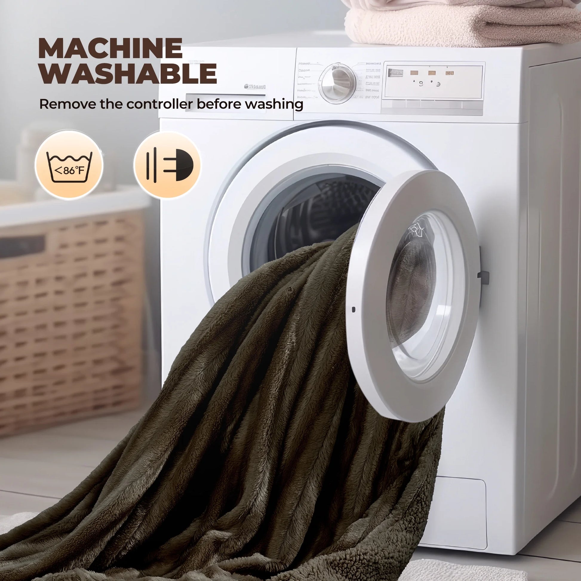 Electric Throw Blanket Extra Large Size, 60" X 70" Soft Faux Fur Heated Throw Blanket, 6 Heating Levels, 4 Hours Timer - Brown