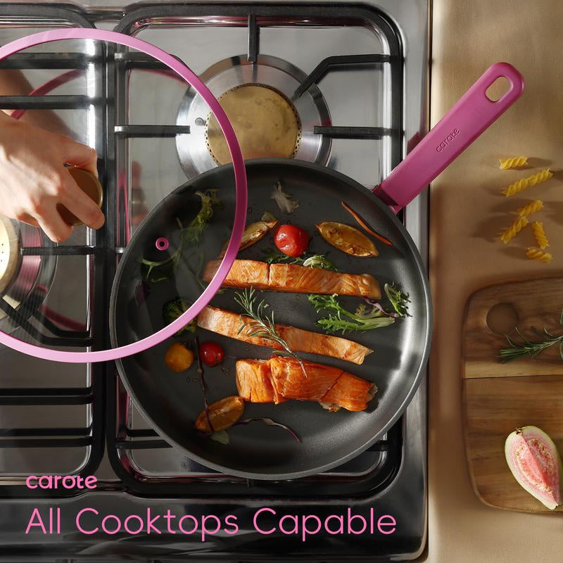 [Official] CAROTE 16Pcs Nonstick Cookware Set, Pots and Pans, Premium Induction Cookware, Durable & Easy to Clean, Large Frying Pan, Rose Pink& Lemon Drop