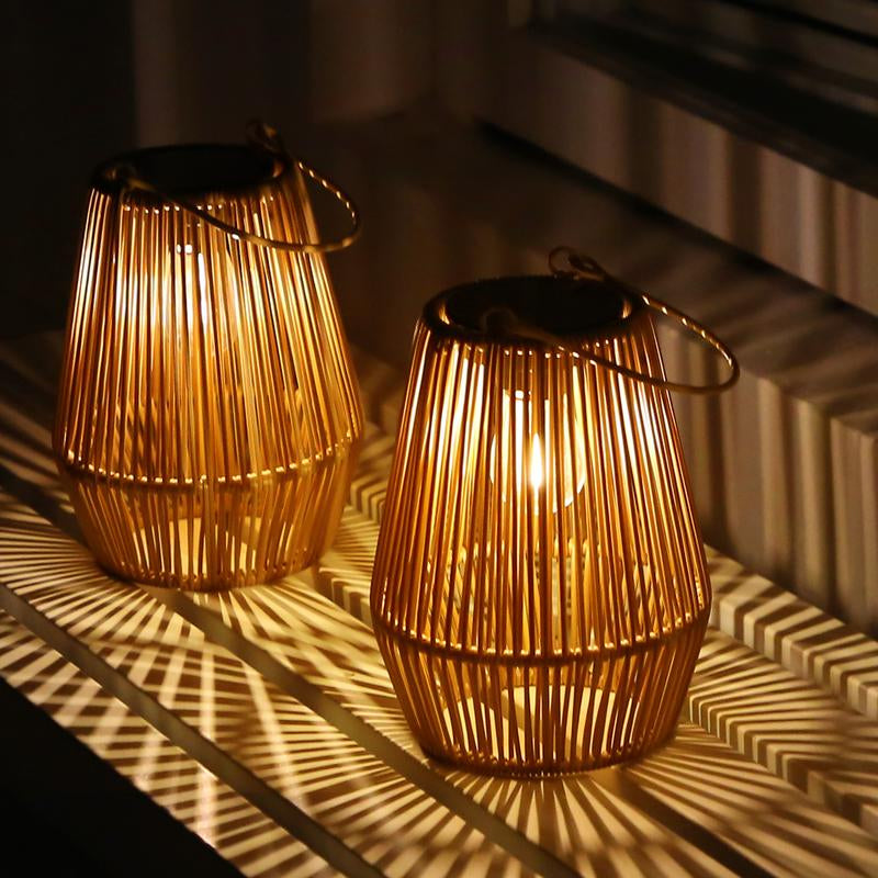 Handwoven Rattan Solar Lantern, Special Design Outdoor Solar Garden Lights, Waterproof Solar Lights Suitable for Patio, Yard, Porch, Pathway, Decorative Lighting