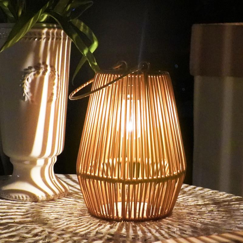 Handwoven Rattan Solar Lantern, Special Design Outdoor Solar Garden Lights, Waterproof Solar Lights Suitable for Patio, Yard, Porch, Pathway, Decorative Lighting
