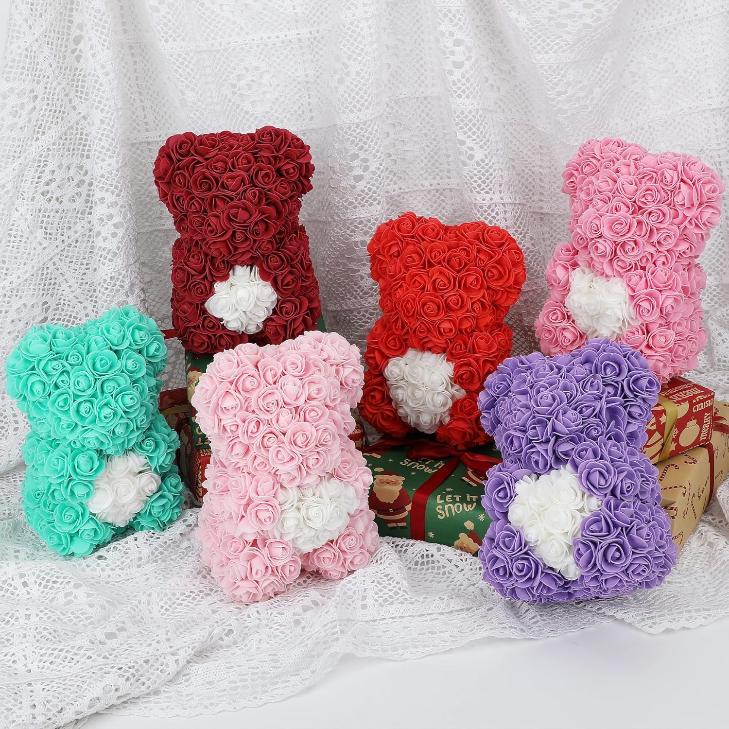 Mother'S Day Rose Bear Gifts for Her, Romantic Mother'S Day Flower Bear Gifts for Mom Wife Girlfriend, I Love You Anniversary Birthday Gifts Rose Teddy Bear with Love Bouquet in Gift Box