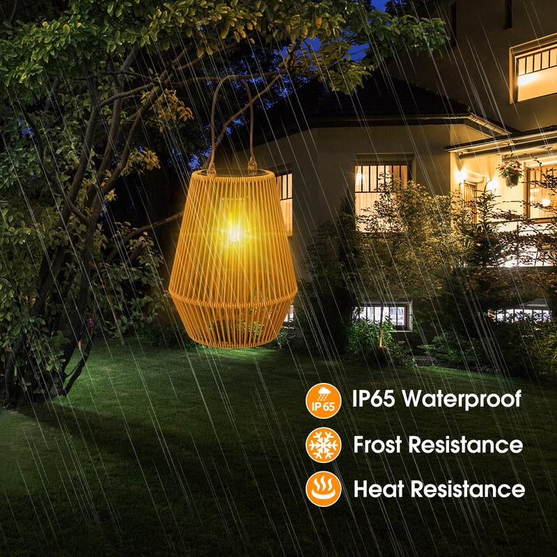 Handwoven Rattan Solar Lantern, Special Design Outdoor Solar Garden Lights, Waterproof Solar Lights Suitable for Patio, Yard, Porch, Pathway, Decorative Lighting