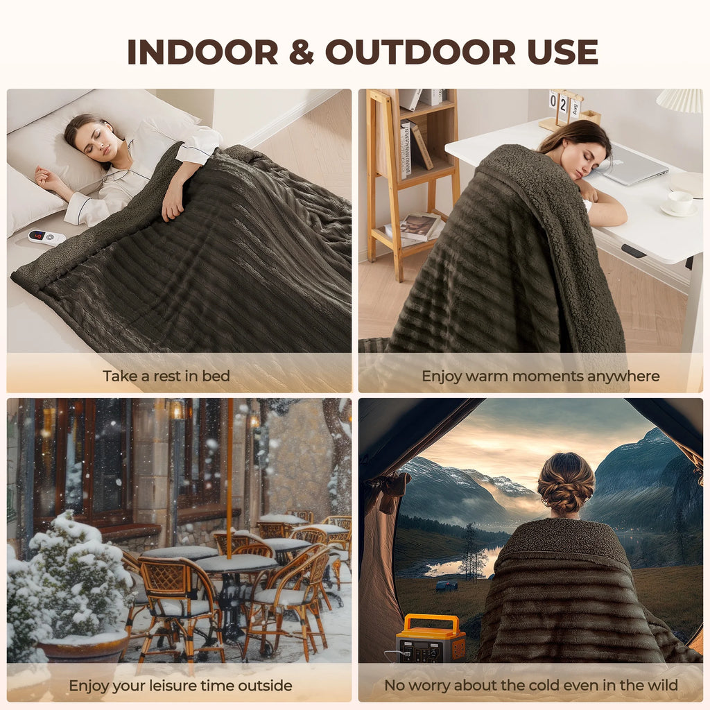 Electric Throw Blanket Extra Large Size, 60" X 70" Soft Faux Fur Heated Throw Blanket, 6 Heating Levels, 4 Hours Timer - Brown