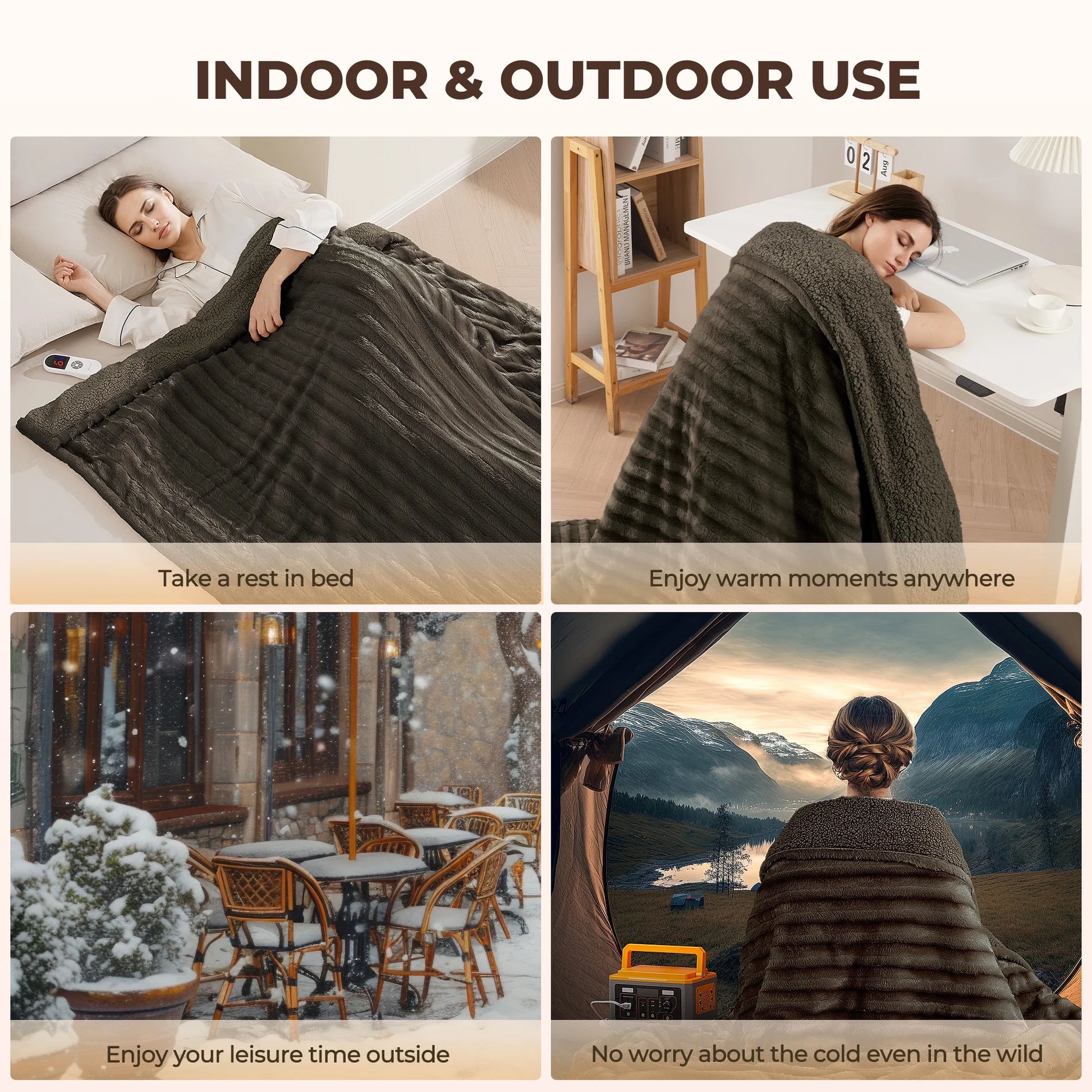 Electric Throw Blanket Extra Large Size, 60" X 70" Soft Faux Fur Heated Throw Blanket, 6 Heating Levels, 4 Hours Timer - Brown