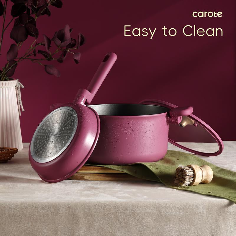 [Official] CAROTE 16Pcs Nonstick Cookware Set, Pots and Pans, Premium Induction Cookware, Durable & Easy to Clean, Large Frying Pan, Rose Pink& Lemon Drop