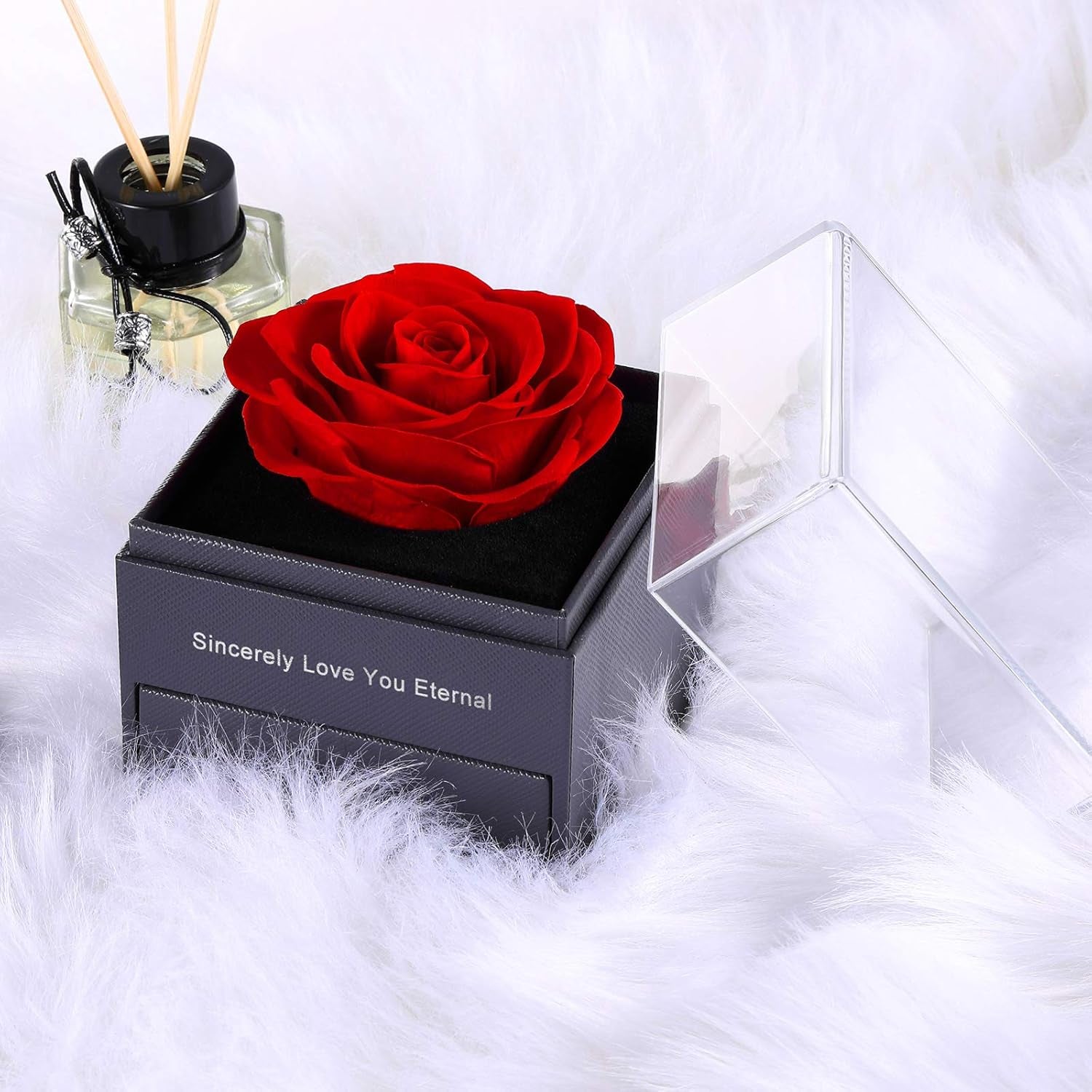 Preserved Real Rose Enchanted Real Rose Flower with Love Heart I Love You Necklace 100 Languages Gift Set,Handmade Eternal Flesh Flower Rose Gift for Her on Valentine'S Day Anniversary Mother'S Day