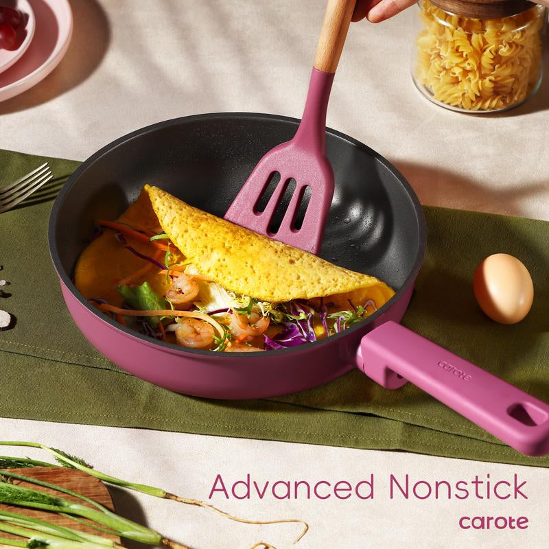 [Official] CAROTE 16Pcs Nonstick Cookware Set, Pots and Pans, Premium Induction Cookware, Durable & Easy to Clean, Large Frying Pan, Rose Pink& Lemon Drop
