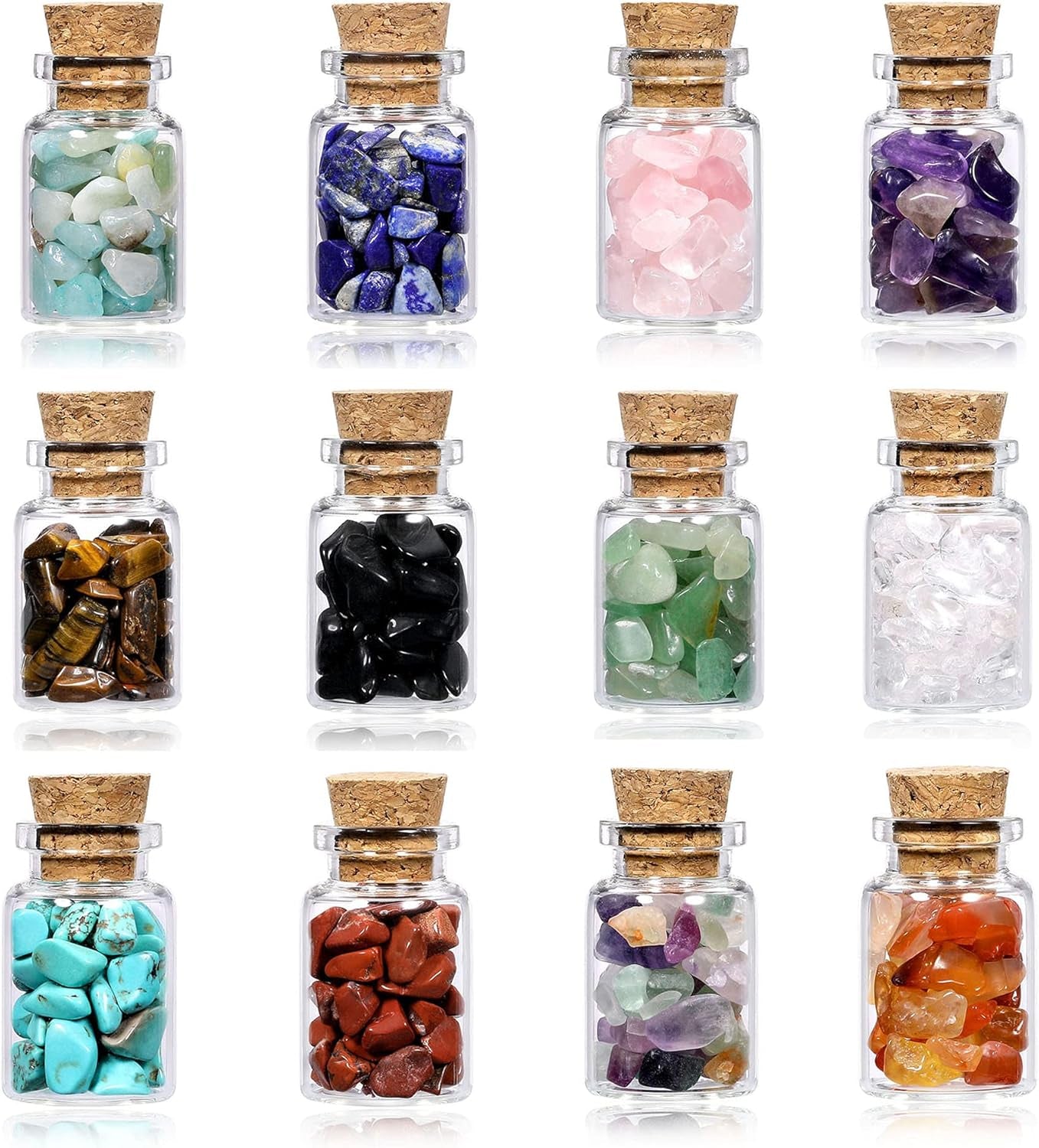12 Crystal Gemstone Bottles Reiki Chip Crystals for Witchcraft Healing Tumbled Gem Wicca Stones Set with Gift Box for Meditation Home Decoration Christmas Gift (12Pcs)