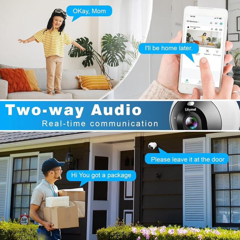 Litymol Magnetic Wireless Window Security Camera with 2K Resolution, AI Motion Detection, Color Night Vision, 2-Way Audio and Cloud Storage
