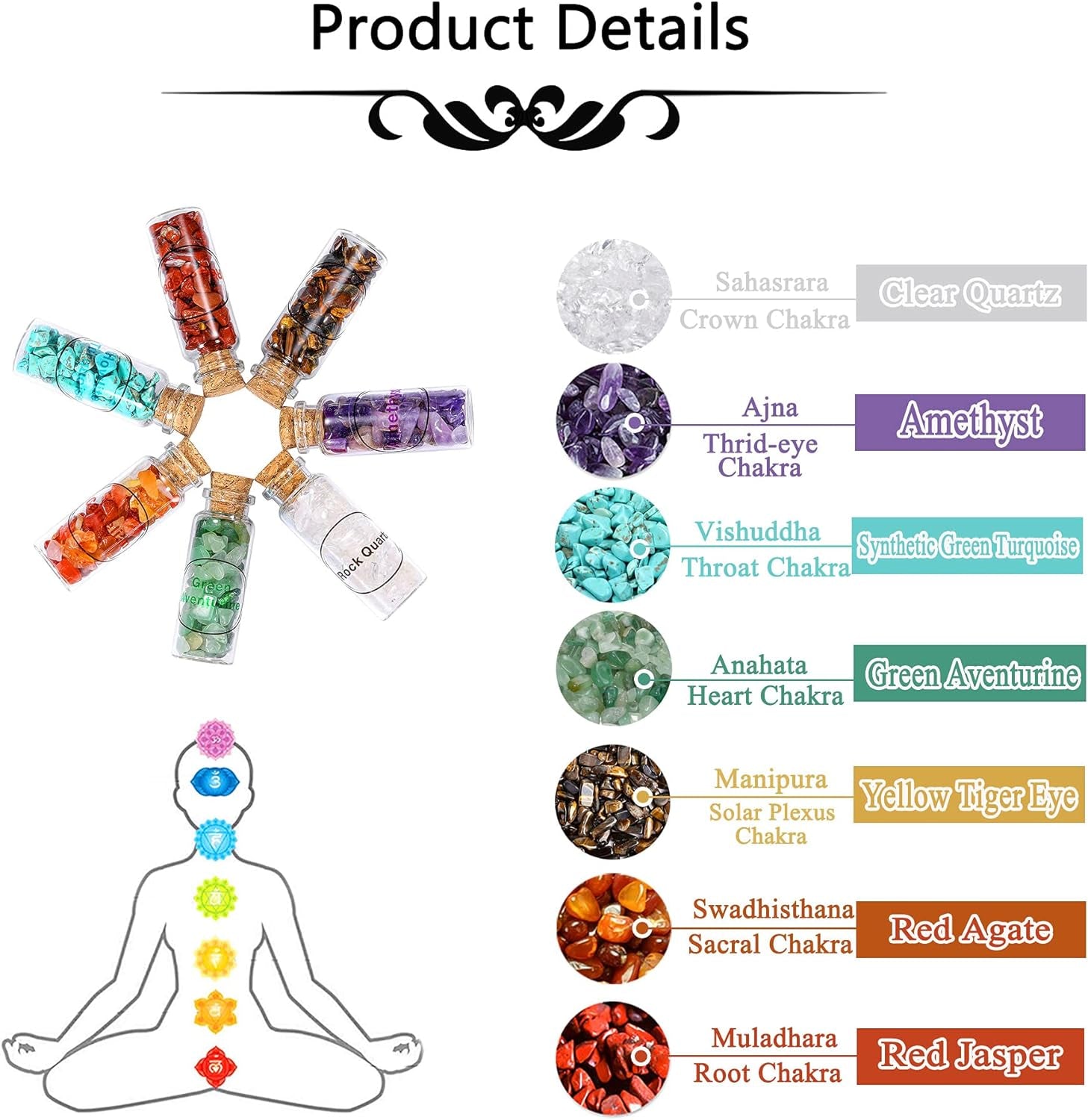 12 Crystal Gemstone Bottles Reiki Chip Crystals for Witchcraft Healing Tumbled Gem Wicca Stones Set with Gift Box for Meditation Home Decoration Christmas Gift (12Pcs)
