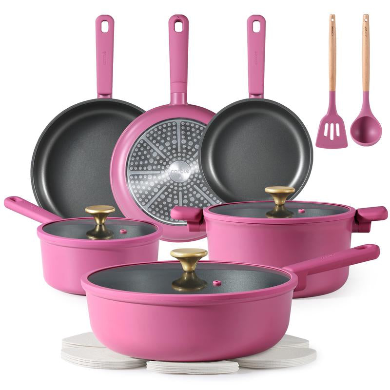 [Official] CAROTE 16Pcs Nonstick Cookware Set, Pots and Pans, Premium Induction Cookware, Durable & Easy to Clean, Large Frying Pan, Rose Pink& Lemon Drop