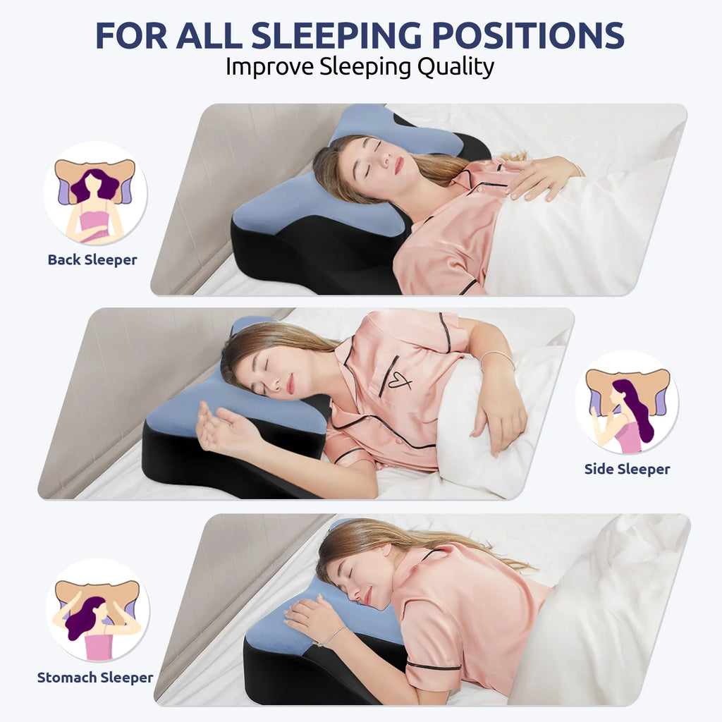 Contour Memory Foam Cervical Pillows for Pain Relief Sleeping,Ergonomic Orthopedic Neck Bed Pillow with Covers Queen Size 26"Lx14.6"Wx5.1"H
