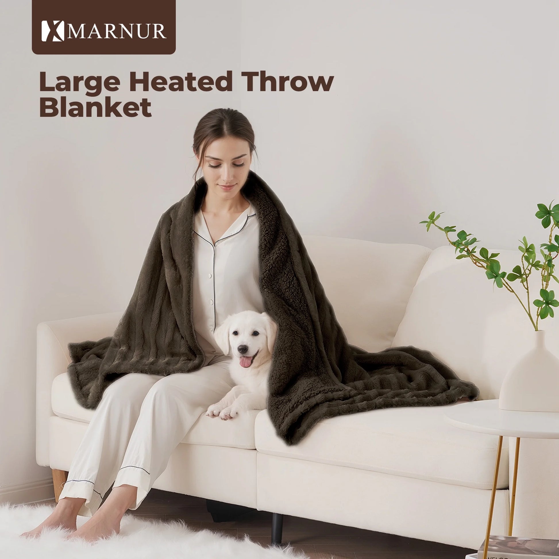 Electric Throw Blanket Extra Large Size, 60" X 70" Soft Faux Fur Heated Throw Blanket, 6 Heating Levels, 4 Hours Timer - Brown